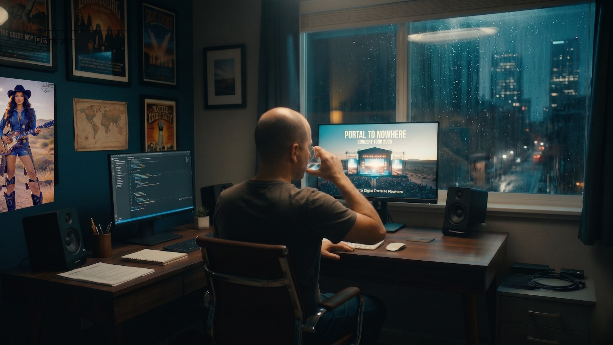 Victor Lombardo developing the Portal to Nowhere concert concept at his desk