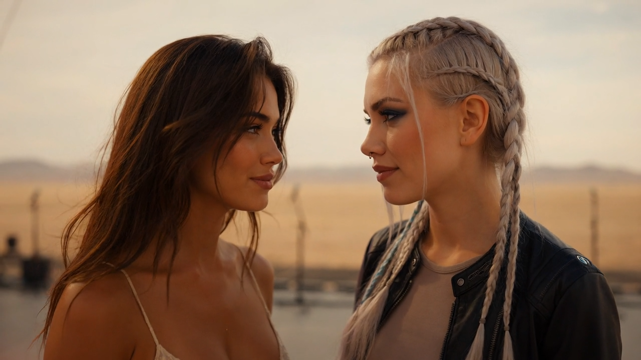Luna and Katya Volkova meeting at the desert concert venue